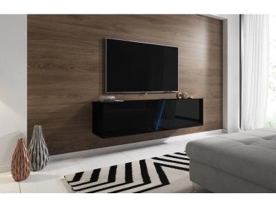VIVALDI Meuble tv sur pied ou mural 2 portes 160 cm avec led maelie noir