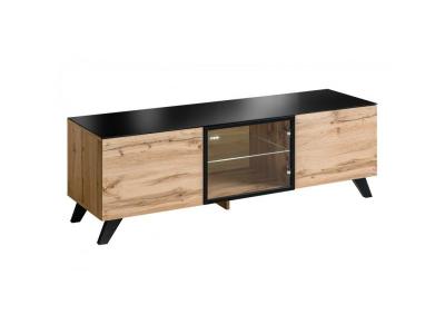 MEUBLORAMA Meuble tv tino. Id&eacute;al pour votre salon. Look tendance type industriel, bois, verre et m&eacute;tal.