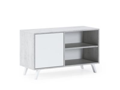 SKRAUT HOME Meuble tv avec porte &agrave; gauche, salon, mod&egrave;le wind, couleur ciment blanc, 95x40x57cm