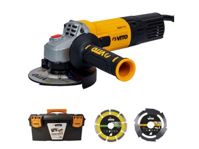 VITO  - Meuleuse angulaire 850W 115mm + Disque coupe bois et pvc + Disque Diamant laser + Bo&icirc;te &agrave; outils