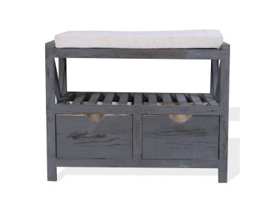 MOBILI REBECCA  Banc Banquette Assise 2 Tiroirs Bois Gris Shabby Chic 43x65x34
