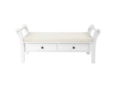 MOBILI REBECCA Banquette 2 tiroirs et assise rembourr&eacute;e en MDF et paulownia blanc