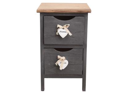 Mobili Rebecca - Rebecca Mobili Chevet Table de Nuit 2 Tiroirs Bois Gris Shabby 41x25x25