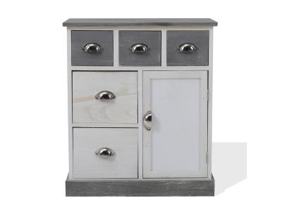 Commode de rangement avec 5 tiroirs 1 porte bois blanc et gris
