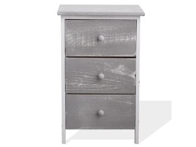 Table de chevet avec 3 tiroirs en bois gris et blanc