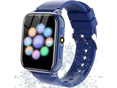 VENDOS85 Montre connect&eacute;e enfant 1.69 avec 26 jeux, mp3 lecteur de musique, cam&eacute;ra, 13 r&eacute;veil bleu