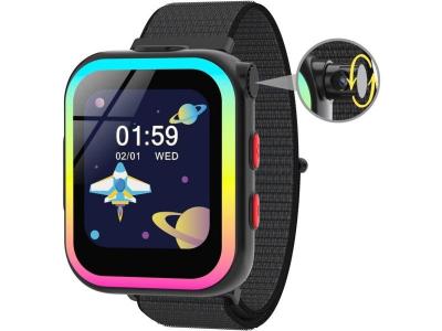 VENDOS85 Montre connect&eacute;e enfant cam&eacute;ra rotative avec podom&egrave;tre/12 jeux/musique/livre de contes noir