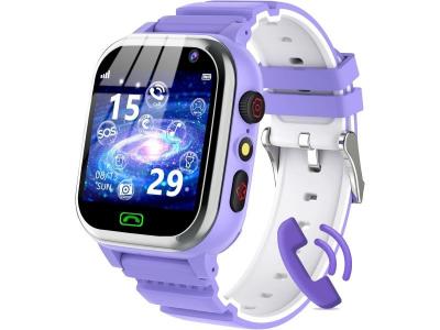 VENDOS85 Montre connect&eacute;e enfant fille gar&ccedil;on avec t&eacute;l&eacute;phone sos pedometer jeux r&eacute;veil violet