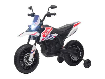 AIYAPLAY Motocross &eacute;lectrique enfant licence officielle Aprilia RX 125 max. 6 Km/h roues aux. amovibles blanc 