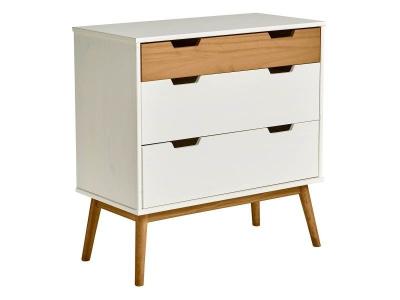 MUGAN - Commode 3 Tiroirs Blanc et Pin Naturel - Altobuy