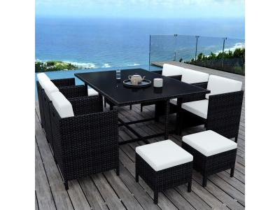 AVRIL PARIS MUNGA 10 Places - Ensemble encastrable salon / table de jardin r&eacute;sine tress&eacute;e - Noir/Ecru