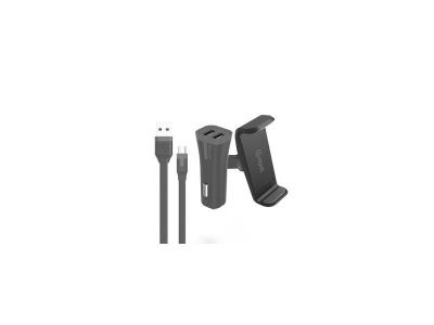MUVIT Support voit grip 360 80mm cac 2usb cable 2 4a microusb noir