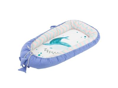 JOYZ Nid d'ange r&eacute;versible 90x50 cm bleu fonc&eacute; en coton 