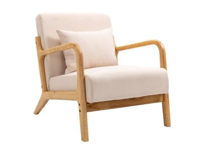 NORDLYS Fauteuil de salon en bois massif et tissu beige