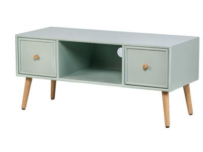 NORDLYS Table TV Scandinave en Bois - 2 Tiroirs Rangement AKITA - Verte