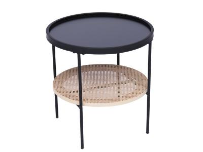 Table d'appoint en m&eacute;tal avec rangement en rotin naturel