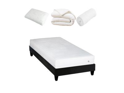  Ensemble 90x200 Matelas Latex + Sommier Bois + Accessoires