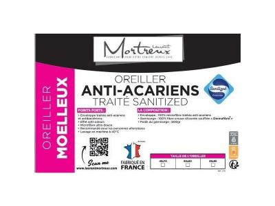 MORTREUX Oreiller Blanc Anti-acariens Sanitized - Moelleux - 45x70 
