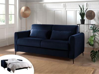 LISA DESIGN Canap&eacute; droit convertible 3 places Velours Bleu nuit