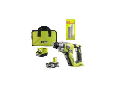 RYOBI Pack Marteau perforateur  18V One+ - 1 batterie LithiumPlus 2.5Ah - Kit 3 forets  plus 2 burins SDS+ - RAKSP05