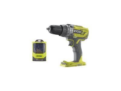 RYOBI Pack  - Perceuse &agrave; percussion R18PD3-0 - 18V One+ sans batterie ni chargeur - Coffret 46 accessoires mixtes RAK46MIX 