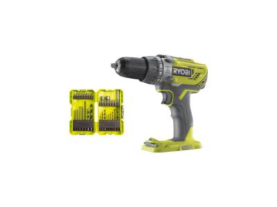 RYOBI Pack  - Perceuse &agrave; percussion R18PD3-0 - 18V One+ sans batterie ni chargeur - Coffret 32 accessoires per&ccedil;age - vissage - boulonnage RAK32DDMIX 