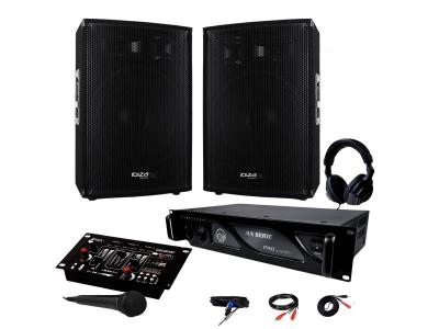 IBIZA SOUND PACK SONO 2400W DJ PA Set BAR CLUB BMS-15 + Ampli AC1000 MyDj + Table de Mixage USB MP3 + Micro Casque C&acirc;bles