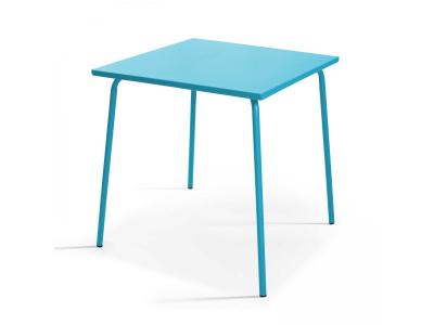 OVIALA Table de jardin - 70 x 70 x 72 cm - Acier - Palavas - Bleu