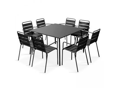 MOB EVENT PRO Palavas - Table de jardin carr&eacute;e et 8 fauteuils en m&eacute;tal gris - Gris