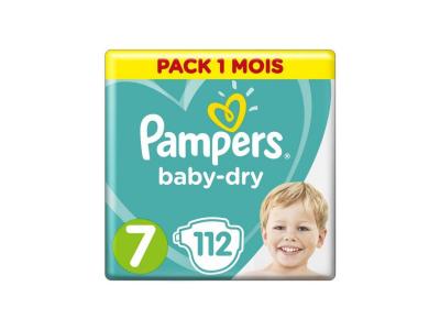 PAMPERS  Baby-Dry Taille 7, 112 Couches - Pack 1 Mois