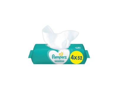 PAMPERS Lingettes Bebe Sensitive - Lot De 4 X 52 Lingettes - 208 Lingettes