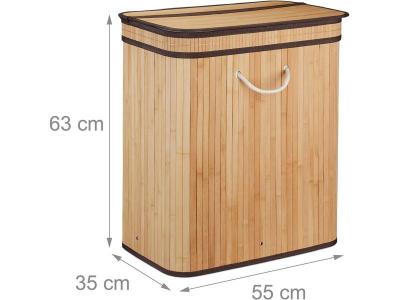 HELLOSHOP26 Panier &agrave; linge couvercle 2 compartiments 72 litres bambou 13_0001910