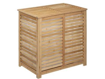 PEGANE Panier &agrave; linge double en bambou naturel - L.60 x l.40 x H.58 cm 