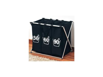 KESPER Panier &agrave; linge pliable 3 bacs - Noir - 3 compartiments avec fermeture