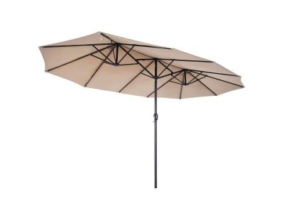 KZ GARDEN Parasol de terrasse double Marron Taupe 4.50 x 2.65 x H 2.40 Toile polyester TWIN  