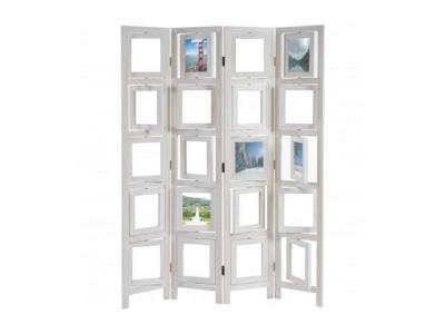 Paravent 4 panneaux blanc en bois avec porte photos 160x125cm PAR04030
