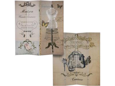 Paravent 4 panneaux pans s&eacute;parateur de pi&egrave;ce 180x160cm motif vintage couture PAR04011