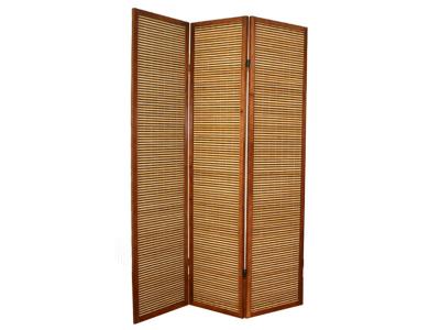 Paravent en bois brun avec bambou de 3 pans -PEGANE-