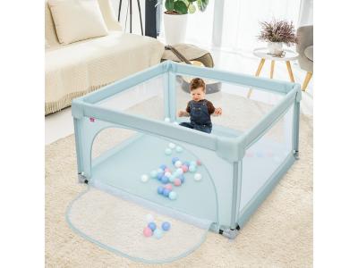 COSTWAY Parc B&eacute;b&eacute; Portable 120x120x68CM avec 50 Boules Color&eacute;es 3 Ans + Bleu