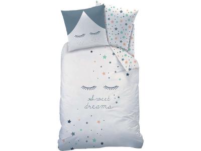 MATT & ROSE Parure de lit imprim&eacute;e en coton Blanc, Bleu Gris 140x200+63x63cm