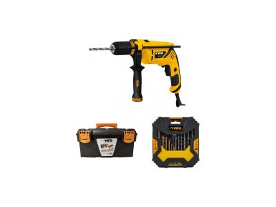 VITO Perceuse &agrave; percussion 600W  + Coffret &agrave; outils 50 pi&egrave;ces + Bo&icirc;te &agrave; outils 
