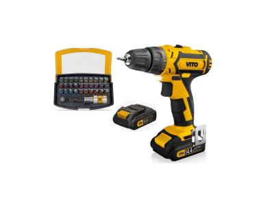 VITO Perceuse Visseuse 14.4V + 2 Batteries Lithium 2Ah + Coffret 32 Embouts + Chargeur et Mallette  
