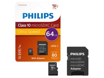 PHILIPS Carte M&eacute;moire Micro SD  Class 10 64 Go 