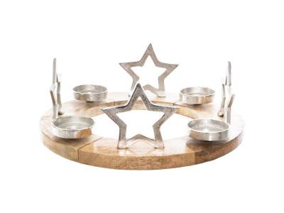 Photophore de No&euml;l design bois rond Terre Sauvage - Argent