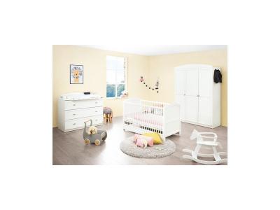 PINOLINO  Ensemble lit b&eacute;b&eacute; commode &agrave; langer armoire 3 portes Laura blanc