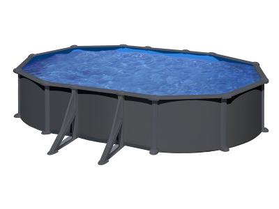 GRE Piscine acier gris anthracite Juni ovale 6,34 x 3,99 x 1,32 m - Gr&eacute;