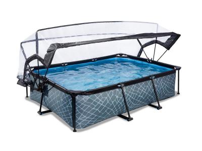 EXIT TOYS Piscine couverte stone 220x150x65cm avec pompe filtrante - grise