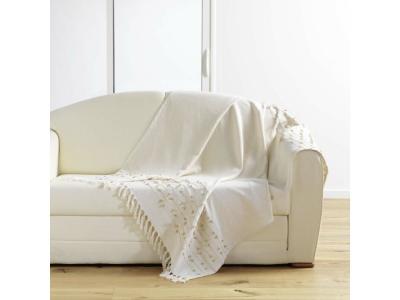  Douceur D'int&eacute;rieur - Plaid &agrave; franges - 125 x 150 cm - Ecru - Ecru