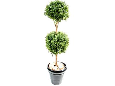 PEGANE Plante artificielle haute gamme Sp&eacute;cial ext&eacute;rieur / Buis tige double boule - Dim : H.140 x D.40 cm
