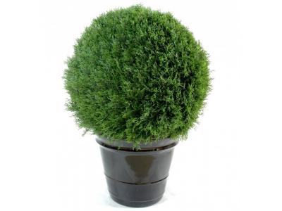 PEGANE Plante artificielle haute gamme Sp&eacute;cial ext&eacute;rieur / Cypr&egrave;s artificiel Mini Boule Vert - Dim : 90 x 65 cm 